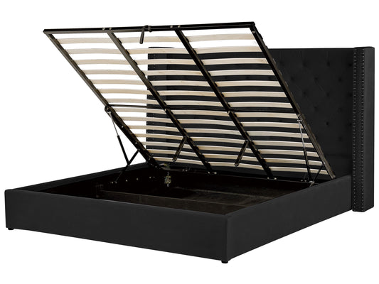 Bett mit Stauraum Samtstoff LUBBON 180 x 200 cm Schwarz