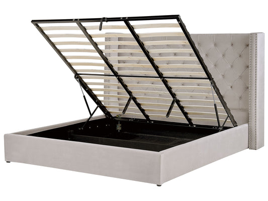 Bett mit Stauraum Samtstoff LUBBON 180 x 200 cm Hellgrau