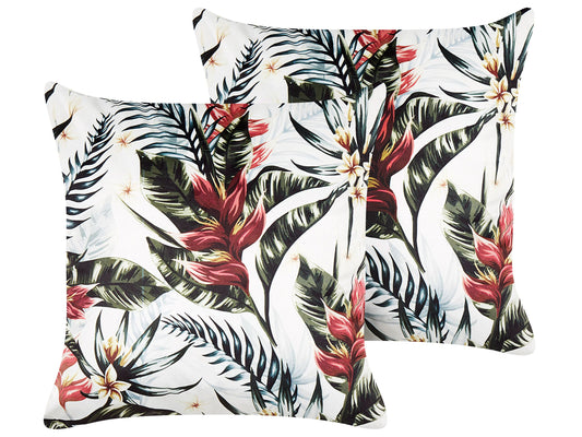 Dekokissen 2er Set EDELWEISS Samtstoff 45 x 45 cm Bunt Pflanzenmuster