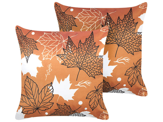 Dekokissen 2er Set POINSETTIA Samtstoff 45 x 45 cm Orange Pflanzenmuster