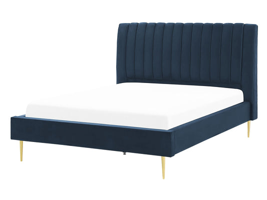 Bett mit Lattenrost Samtstoff MARVILLE 140 x 200 cm Dunkelblau