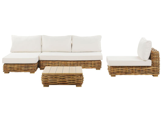 Lounge Set mit Tisch 4-Sitzer VARALLO rechtsseitig modular Rattan Naturfarben