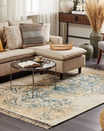 Teppich Viskose senfgelb / grün 140 x 200 cm orientalisches Muster Kurzflor BOYALI