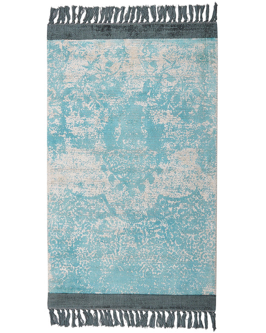 Teppich Viskose hellblau / beige 80 x 150 cm cm orientalisches Muster Kurzflor AKARSU