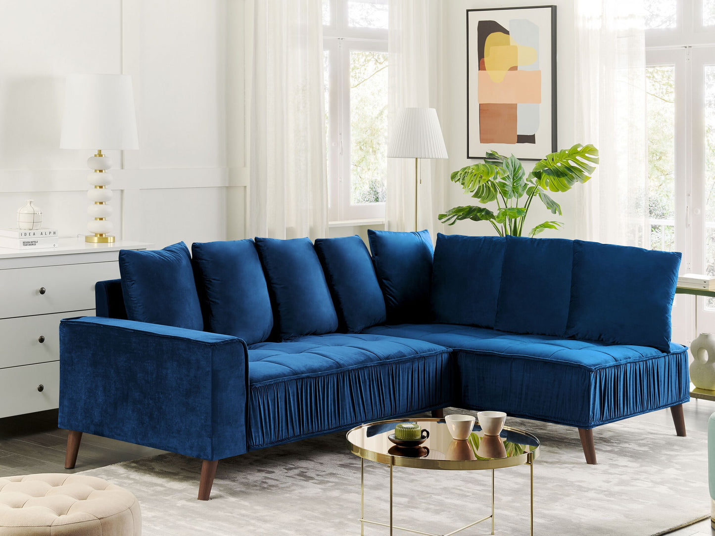 3-Sitzer Ecksofa Samtstoff marineblau linksseitig GRENA