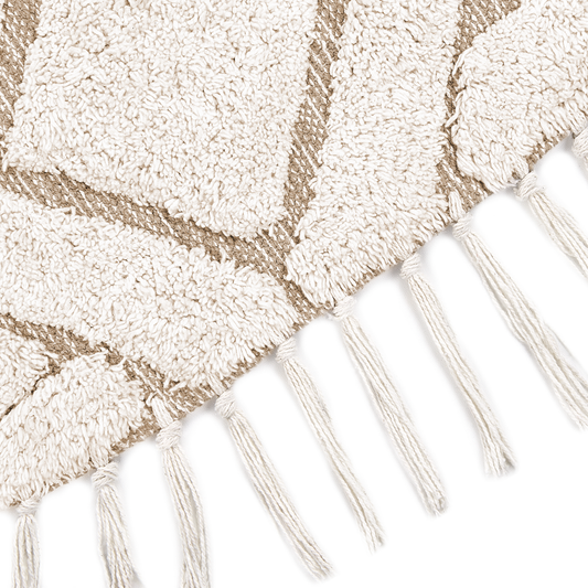 Teppich Baumwolle hellbeige ⌀ 140 cm Fransen HORASAN