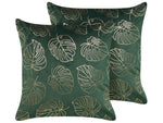 Dekokissen 2er Set DELICIOSA Samtstoff 45 x 45 cm Dunkelgrün Pflanzenmuster