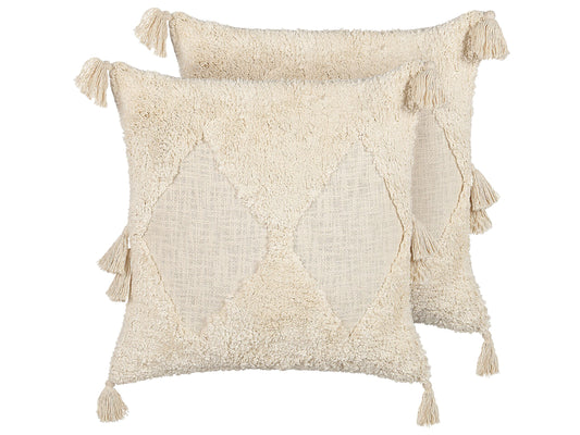 Dekokissen 2er Set AVIUM Baumwolle 45 x 45 cm Hellbeige Geometrisches Muster