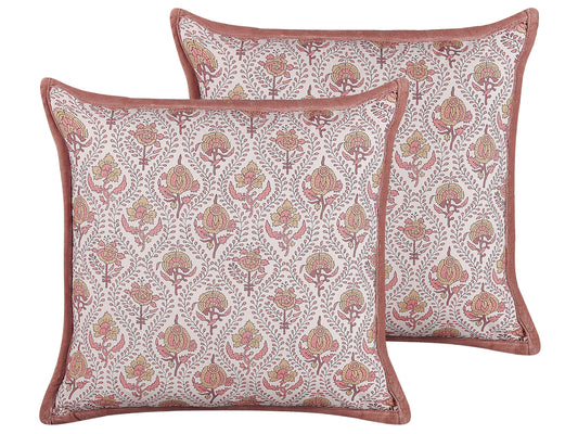 Dekokissen 2er Set PICEA Samtstoff 45 x 45 cm Rot Blumenmuster