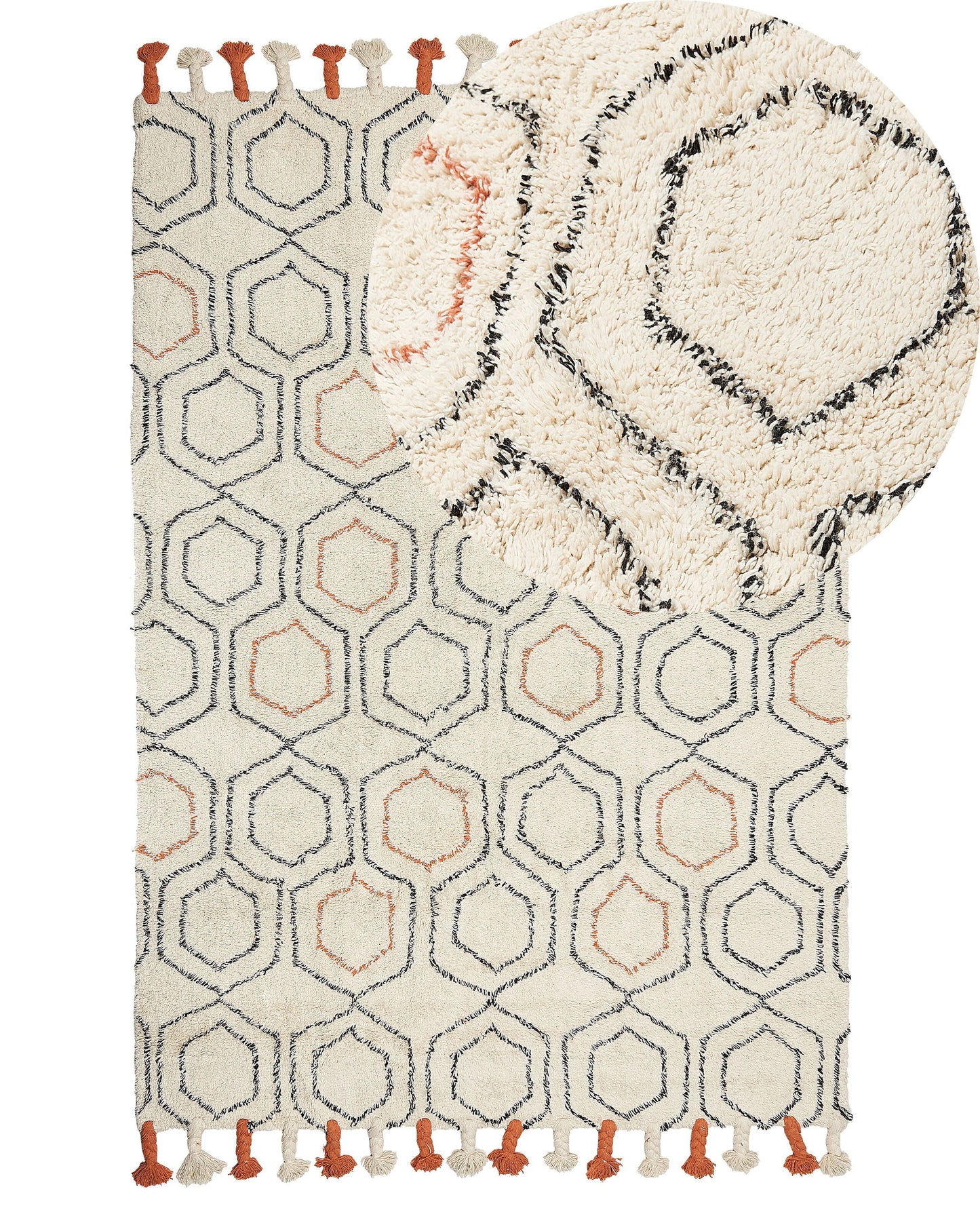 Teppich Baumwolle beige / orange 140 x 200 cm geometrisches Muster Kurzflor HAJIPUR
