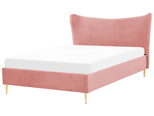 Bett mit Lattenrost Samtstoff CHALEIX 140 x 200 cm Pfirsichrosa
