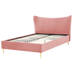 Bett mit Lattenrost Samtstoff CHALEIX 140 x 200 cm Pfirsichrosa