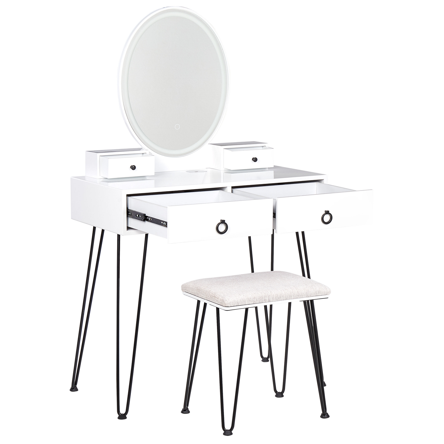 Schminktisch mit Spiegel und Hocker SOYE LED Weiss