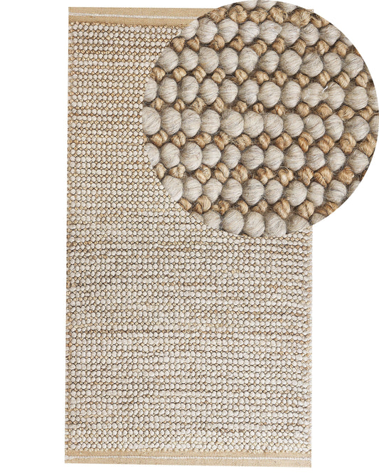 Teppich Wolle beige 80 x 150 cm Kurzflor BANOO