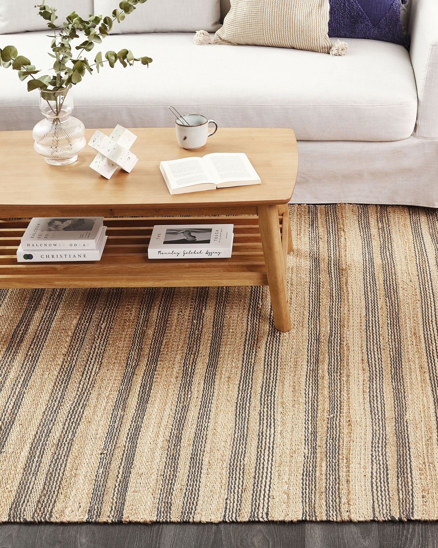 Teppich Jute beige / grau 160 x 230 cm Streifenmuster Kurzflor zweiseitig BUDHO