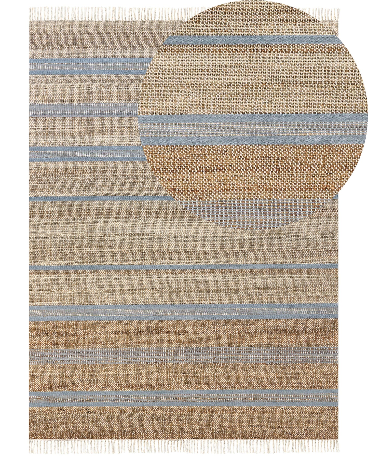 Teppich Jute beige / hellblau 160 x 230 cm Streifenmuster Kurzflor zweiseitig TALPUR