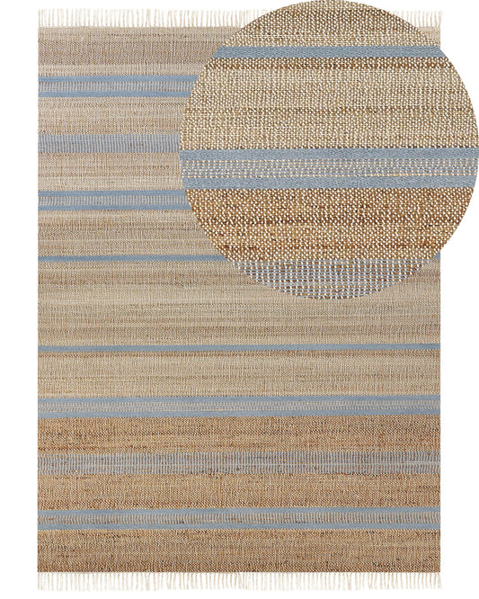 Teppich Jute beige / hellblau 160 x 230 cm Streifenmuster Kurzflor zweiseitig TALPUR
