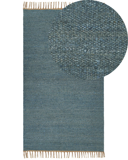 Teppich Jute blau 80 x 150 cm Kurzflor zweiseitig LUNIA