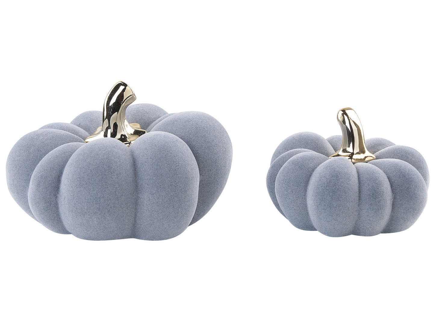 Dekofiguren 2er Set Kürbis KATERINIS Samtstoff Grau