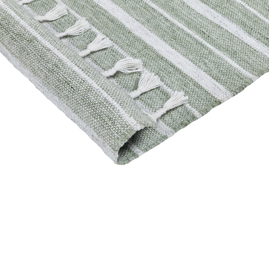 Outdoor Teppich dunkelgrün / weiss 80 x 150 cm Streifenmuster Kurzflor BADEMLI