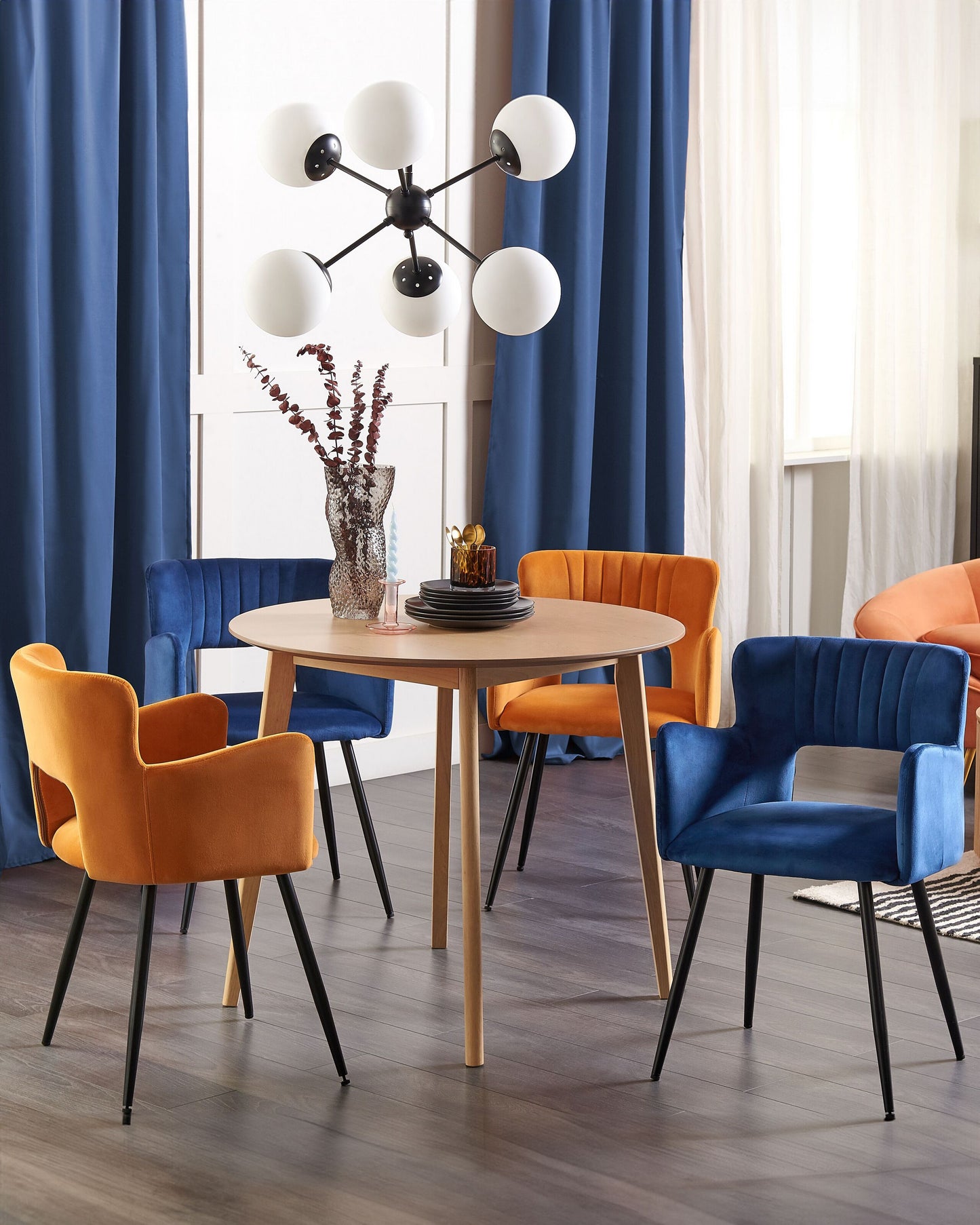 Esszimmerstuhl 2er Set SANILAC Samtstoff Marineblau