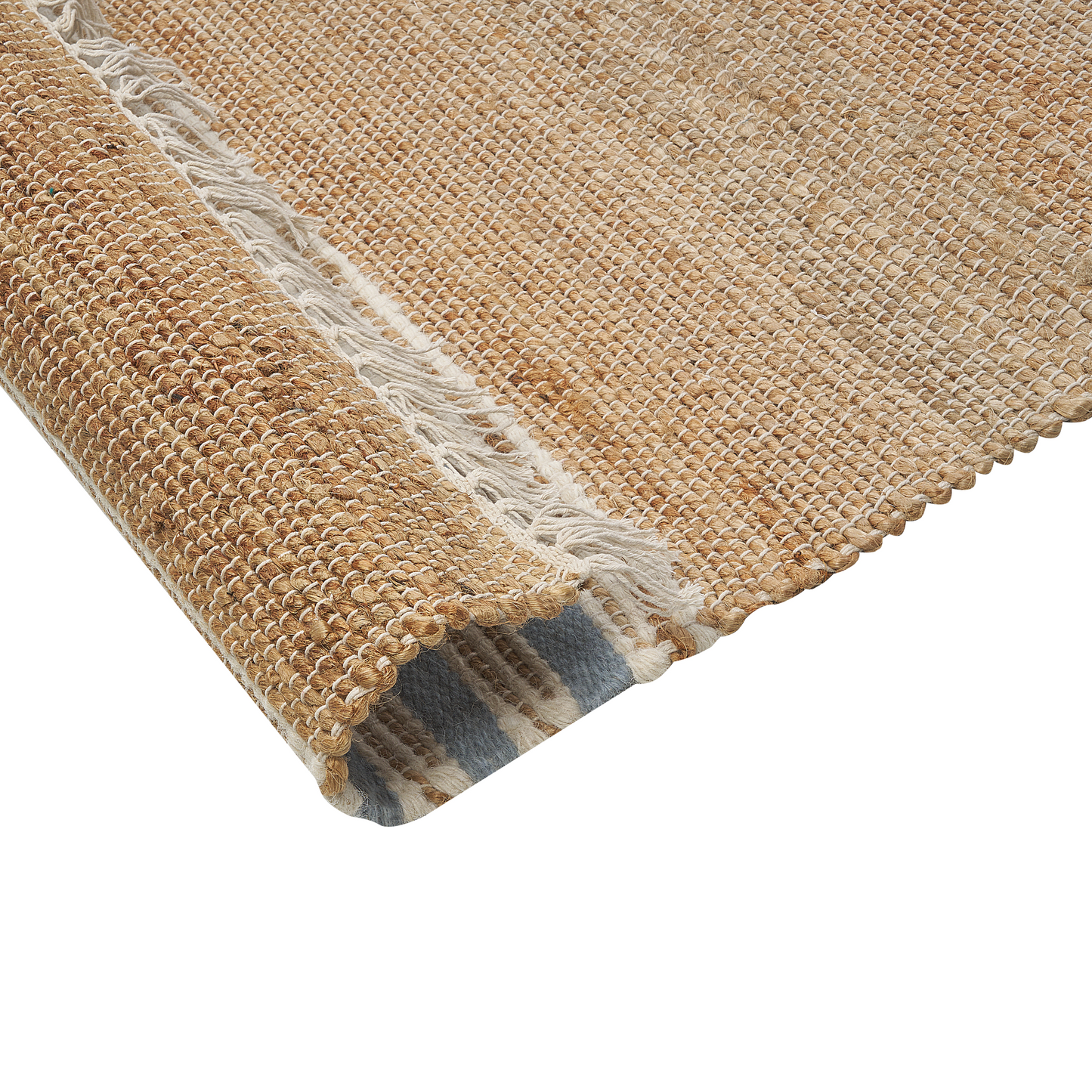Teppich Jute beige / hellblau 160 x 230 cm Streifenmuster Kurzflor zweiseitig MIRZA