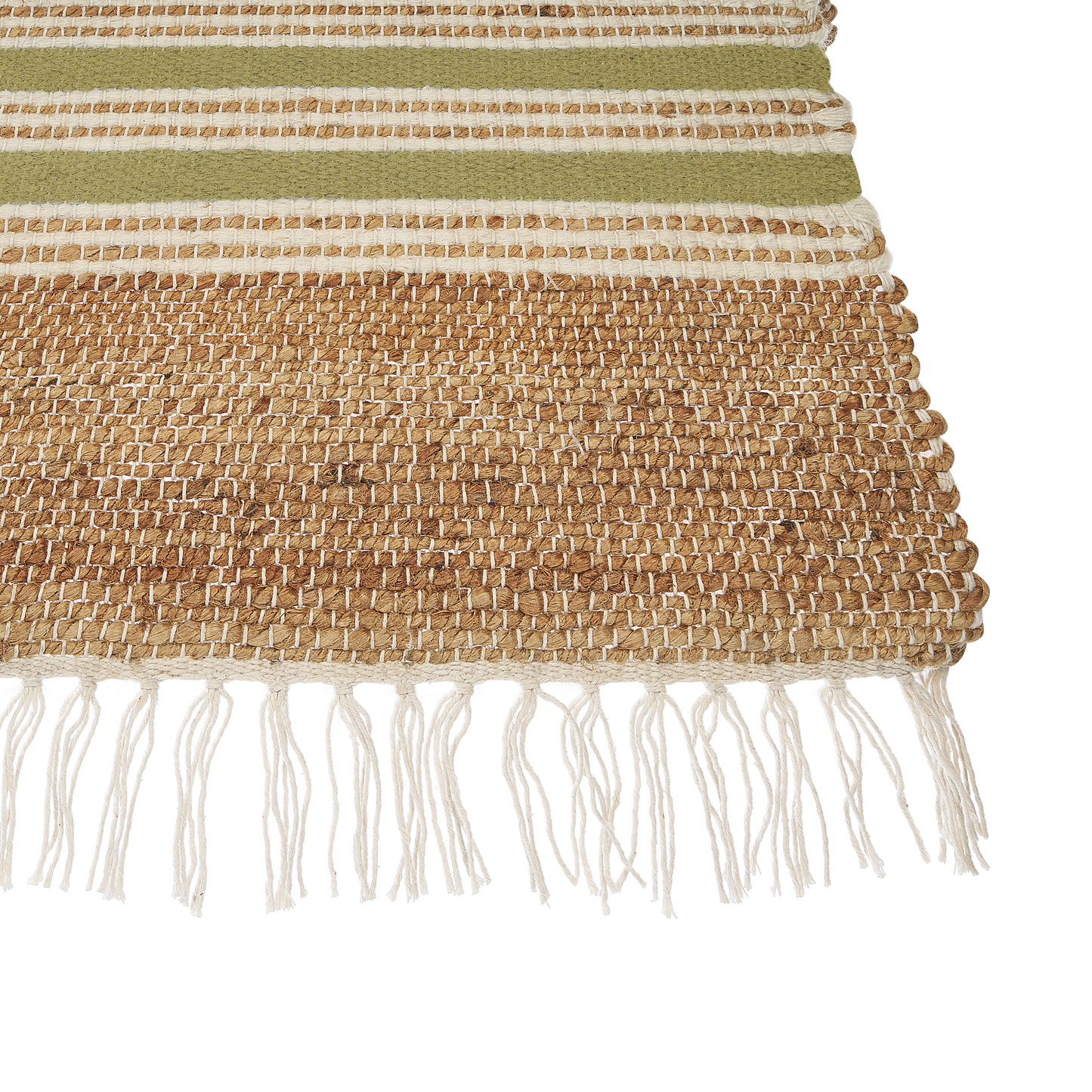 Teppich Jute beige / olivgrün 80 x 150 cm Streifenmuster Kurzflor zweiseitig MIRZA
