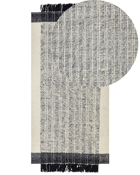 Teppich Wolle schwarz / cremeweiss 80 x 150 cm Kurzflor KETENLI