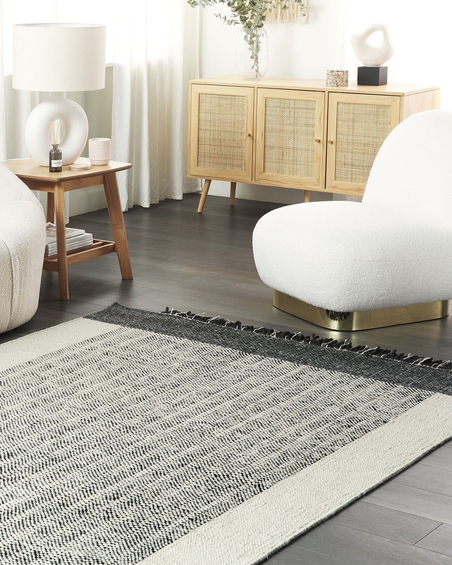 Teppich Wolle schwarz / cremeweiss 160 x 230 cm Kurzflor KETENLI