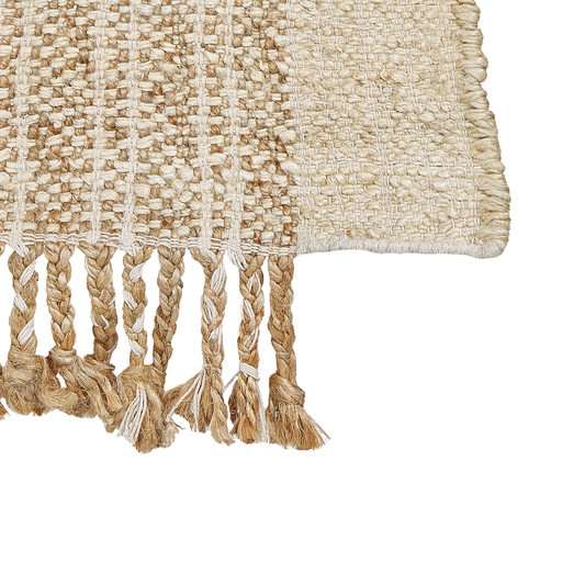 Teppich Jute sandbeige 80 x 150 cm geometrisches Muster Kurzflor ORTAOBA