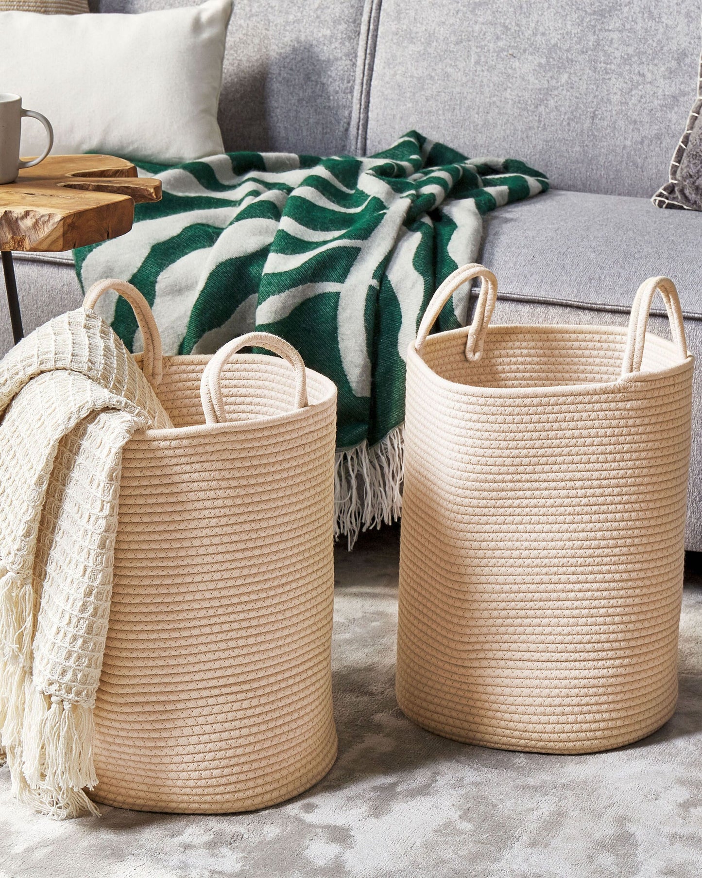 Textilkorb Baumwolle hellbeige ⌀ 34 cm 2er Set SARYK