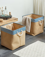 Textilkorb beige Streifenmuster 2er Set TUGUL