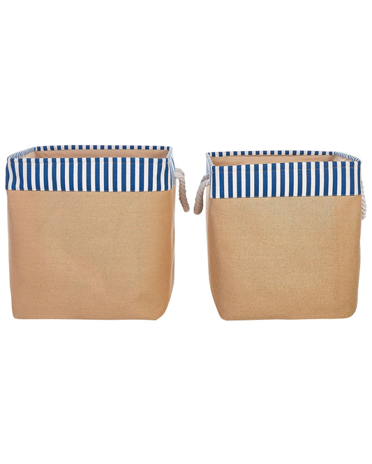 Textilkorb beige Streifenmuster 2er Set TUGUL