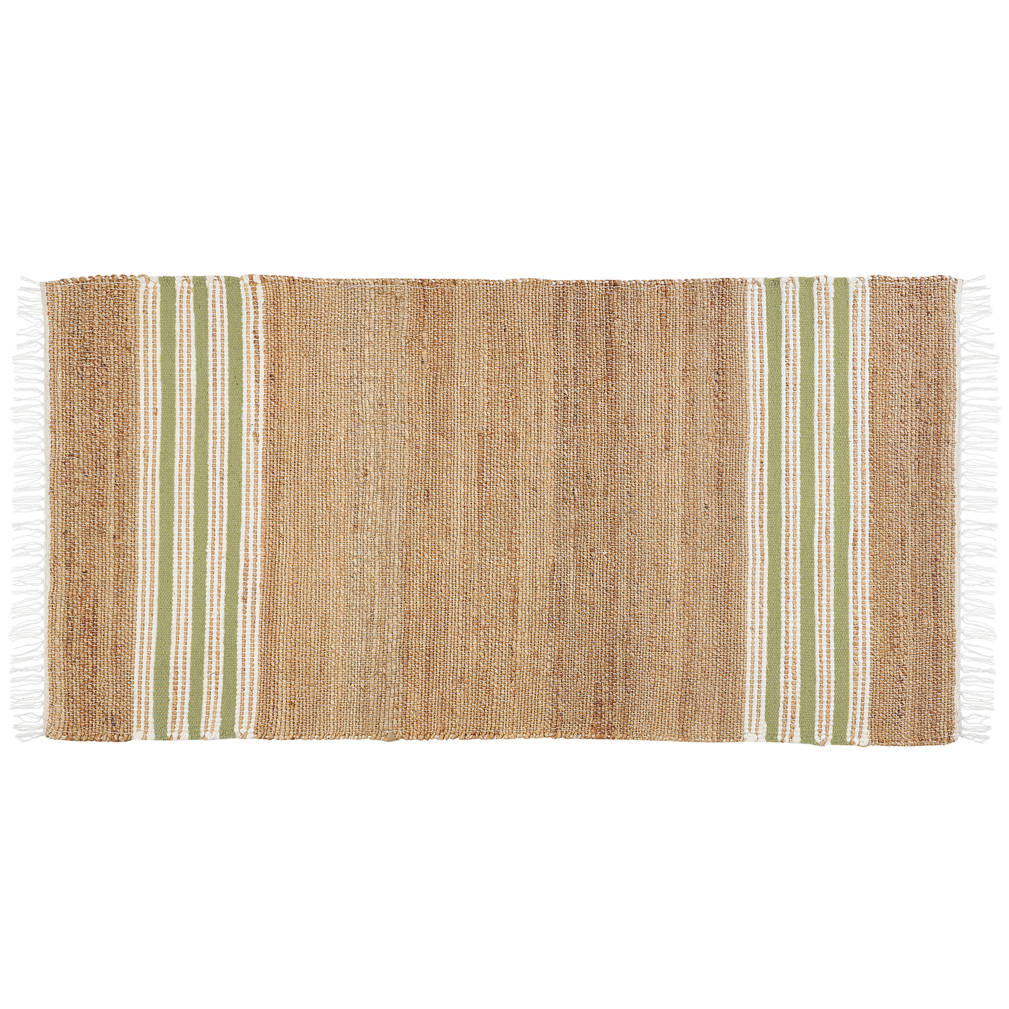 Teppich Jute beige / olivgrün 80 x 150 cm Streifenmuster Kurzflor zweiseitig MIRZA
