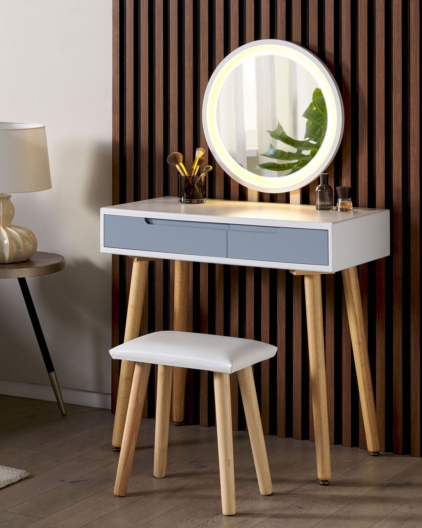 Schminktisch mit Spiegel und Hocker JOSSELIN LED Weiss
