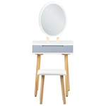 Schminktisch mit 1 Schublade, LED-Spiegel und Hocker weiss/grau VESOUL