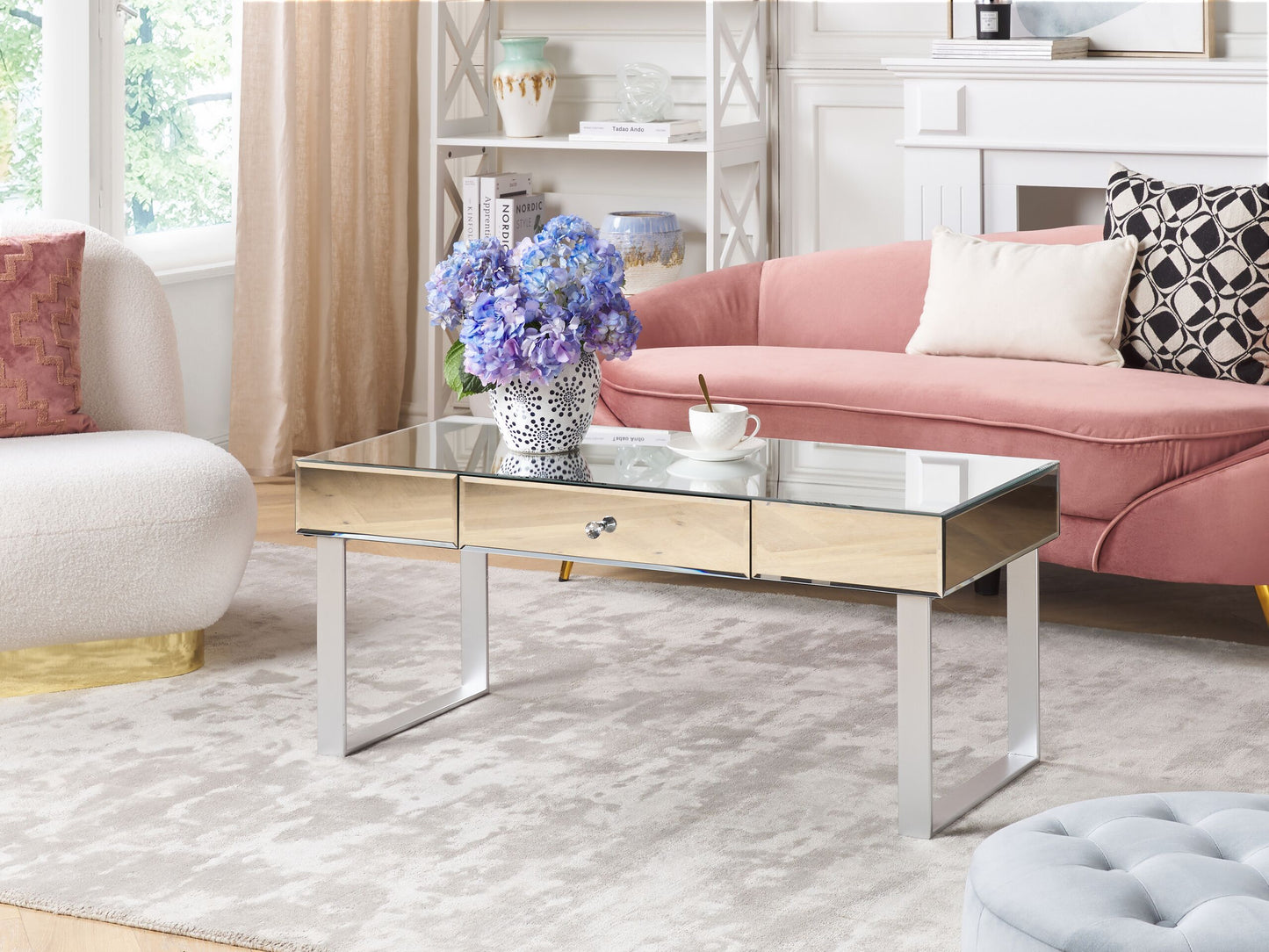 Couchtisch Spiegeleffekt silber mit Schublade NESLE