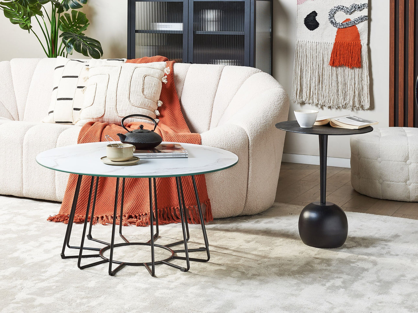 Couchtisch Marmor Optik weiss / schwarz ø 80 cm BERNIE