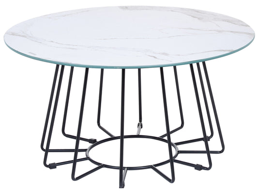 Couchtisch Marmor Optik weiss / schwarz ø 80 cm BERNIE