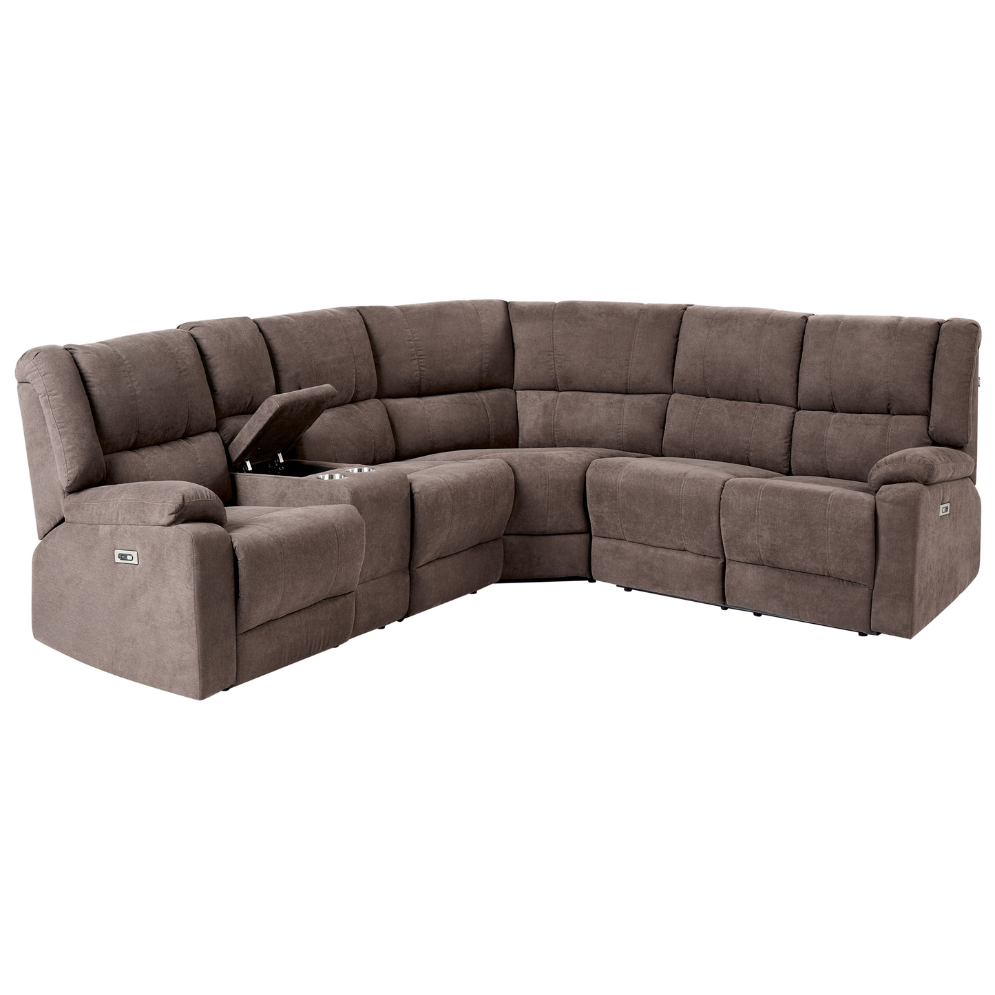 5-Sitzer Ecksofa Stoff elektrisch verstellbar USB-Port taupe ROKKE