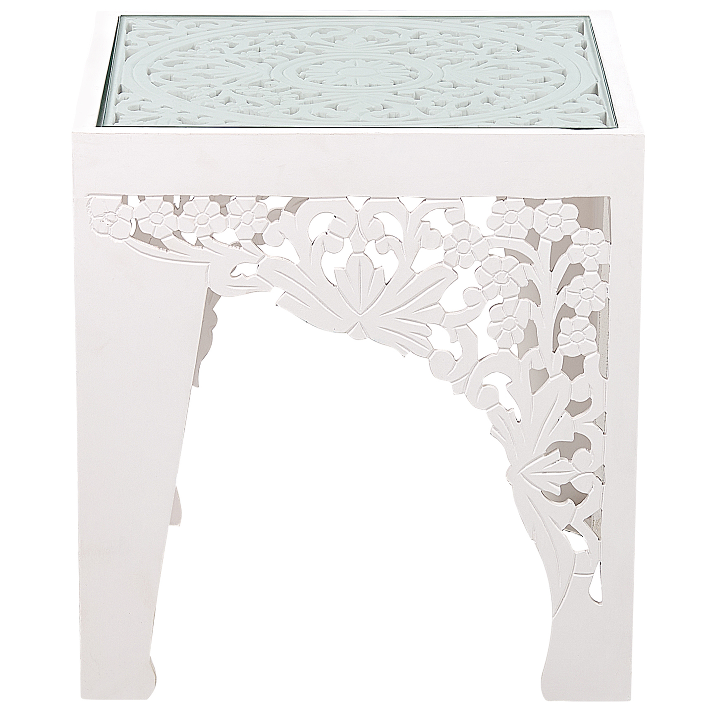 Beistelltisch 2er Set Glas weiss quadratisch AMADPUR