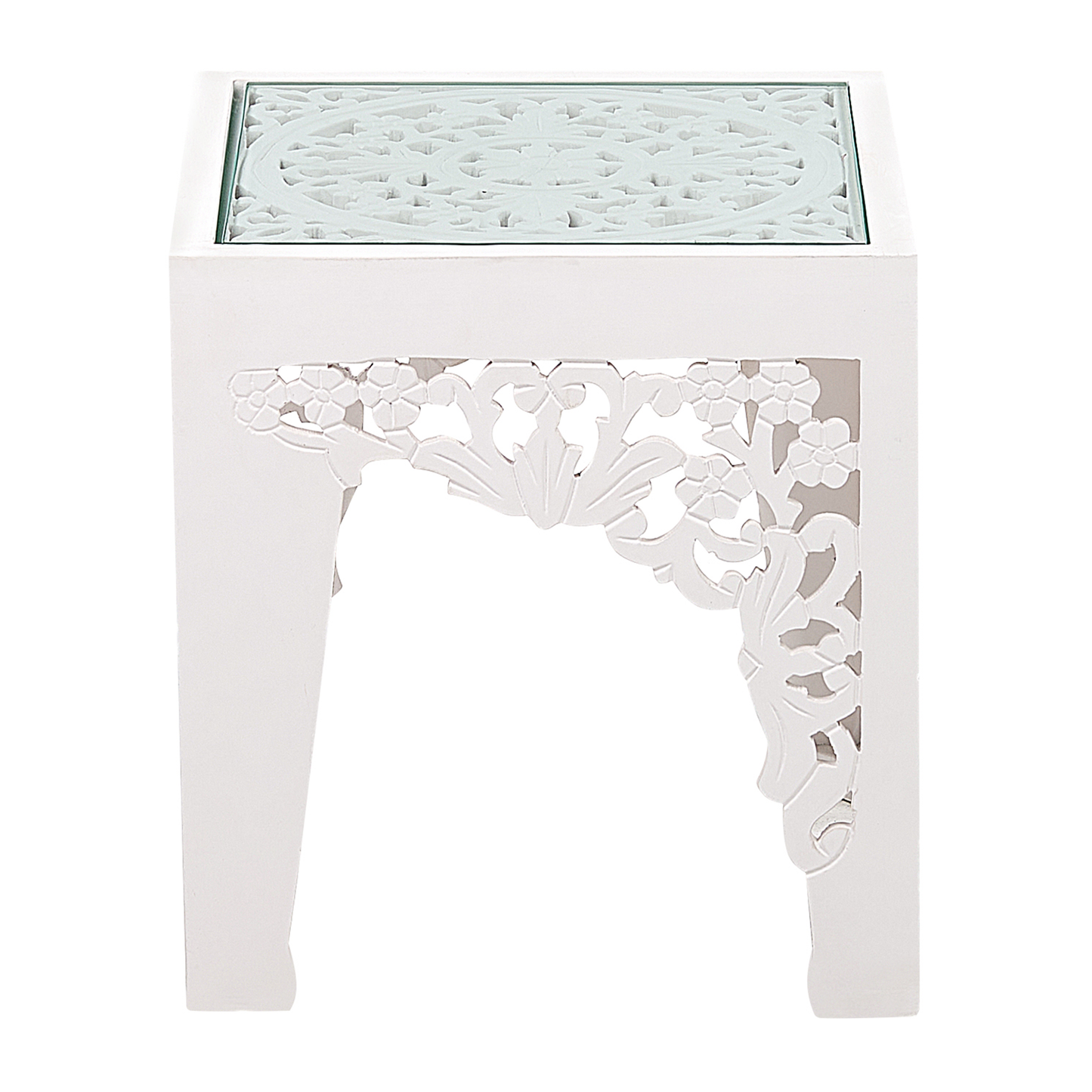 Beistelltisch 2er Set Glas weiss quadratisch AMADPUR