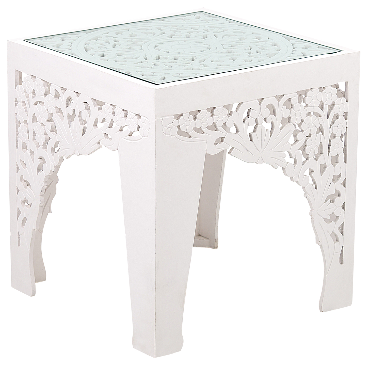 Beistelltisch 2er Set Glas weiss quadratisch AMADPUR
