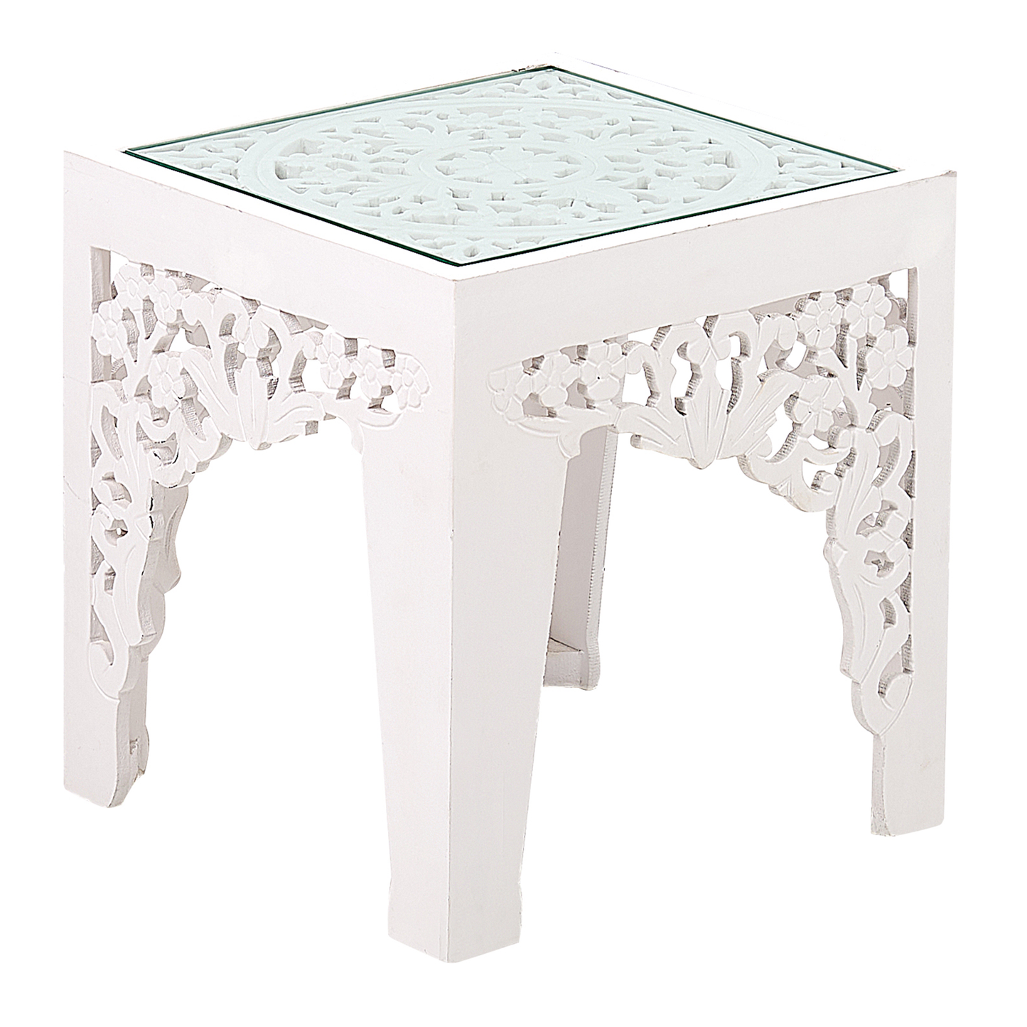 Beistelltisch 2er Set Glas weiss quadratisch AMADPUR