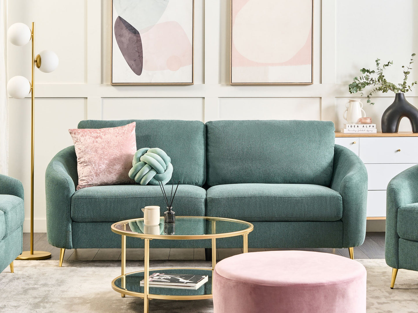 3-Sitzer Sofa Polsterbezug mintgrün / gold TROSA