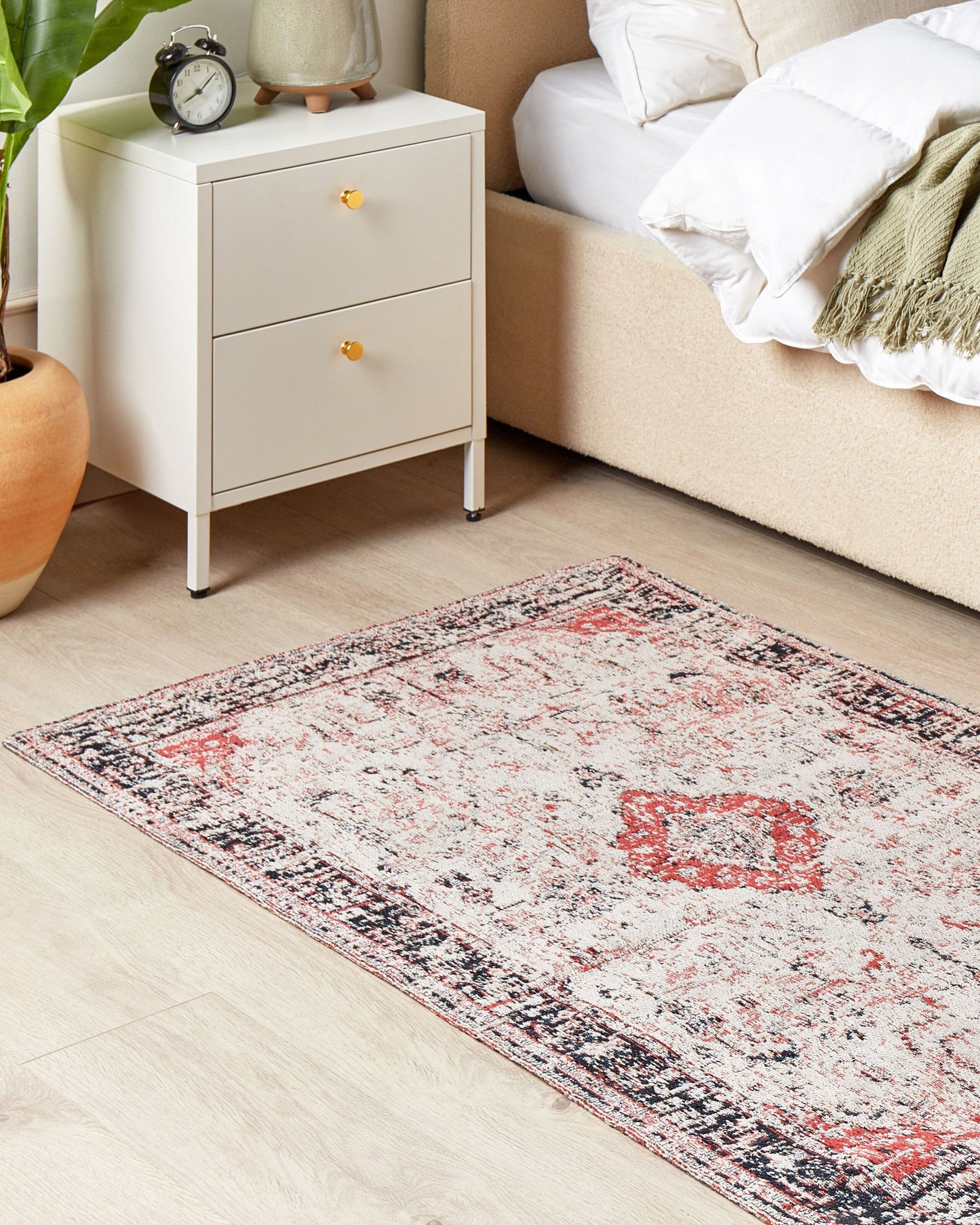 Teppich Baumwolle rot / beige 80 x 150 cm orientalisches Muster Kurzflor ATTERA