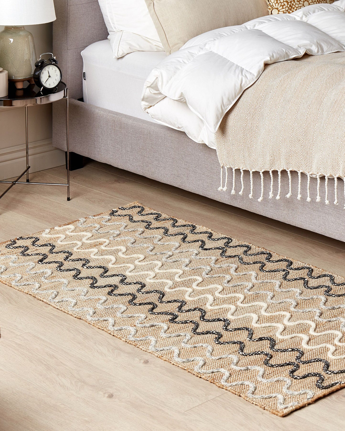 Teppich Jute beige 80 x 150 cm geometrisches Muster Kurzflor SOGUT