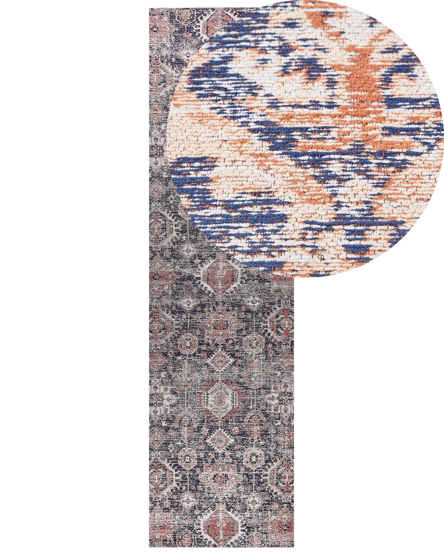 Teppich Baumwolle rot / blau 80 x 300 cm orientalisches Muster Kurzflor KURIN