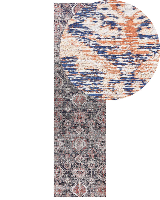 Teppich Baumwolle rot / blau 80 x 300 cm orientalisches Muster Kurzflor KURIN