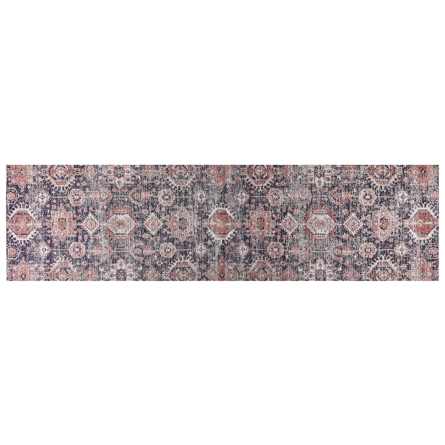 Teppich Baumwolle rot / blau 80 x 300 cm orientalisches Muster Kurzflor KURIN